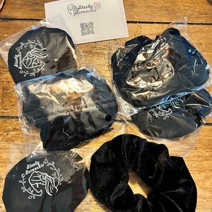 3 black velvet stashy scrunchie w/anti-spiking covers